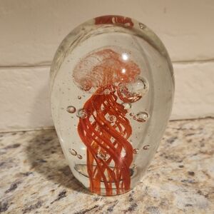 Murano Glass Redish Orange Nautical Jellyfish Paperweight